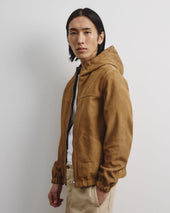 Coyle reversible hooded jacket in suede leather and waterproof fabric. Beige - Peanut/Military