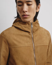 Coyle reversible hooded jacket in suede leather and waterproof fabric. Beige - Peanut/Military