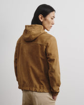 Coyle reversible hooded jacket in suede leather and waterproof fabric. Beige - Peanut/Military