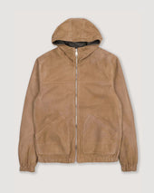 Coyle reversible hooded jacket in suede leather and waterproof fabric. Beige - Peanut/Military