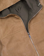 Coyle reversible hooded jacket in suede leather and waterproof fabric. Beige - Peanut/Military
