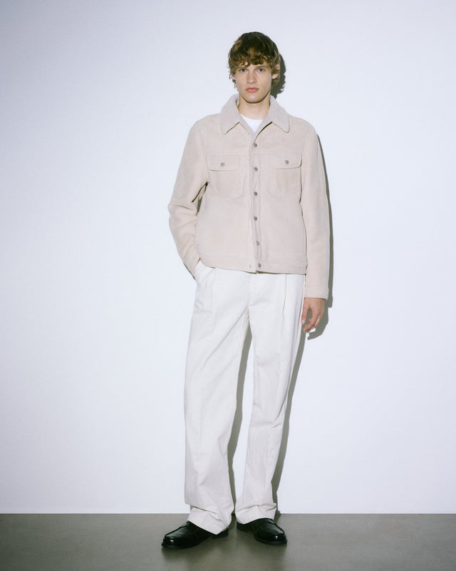 Davis shearling suede trucker jacket. Cream - Off white
