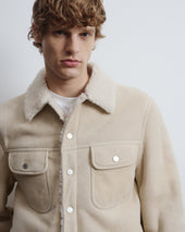 Davis shearling suede trucker jacket. Cream - Off white
