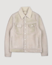 Davis shearling suede trucker jacket. Cream - Off white