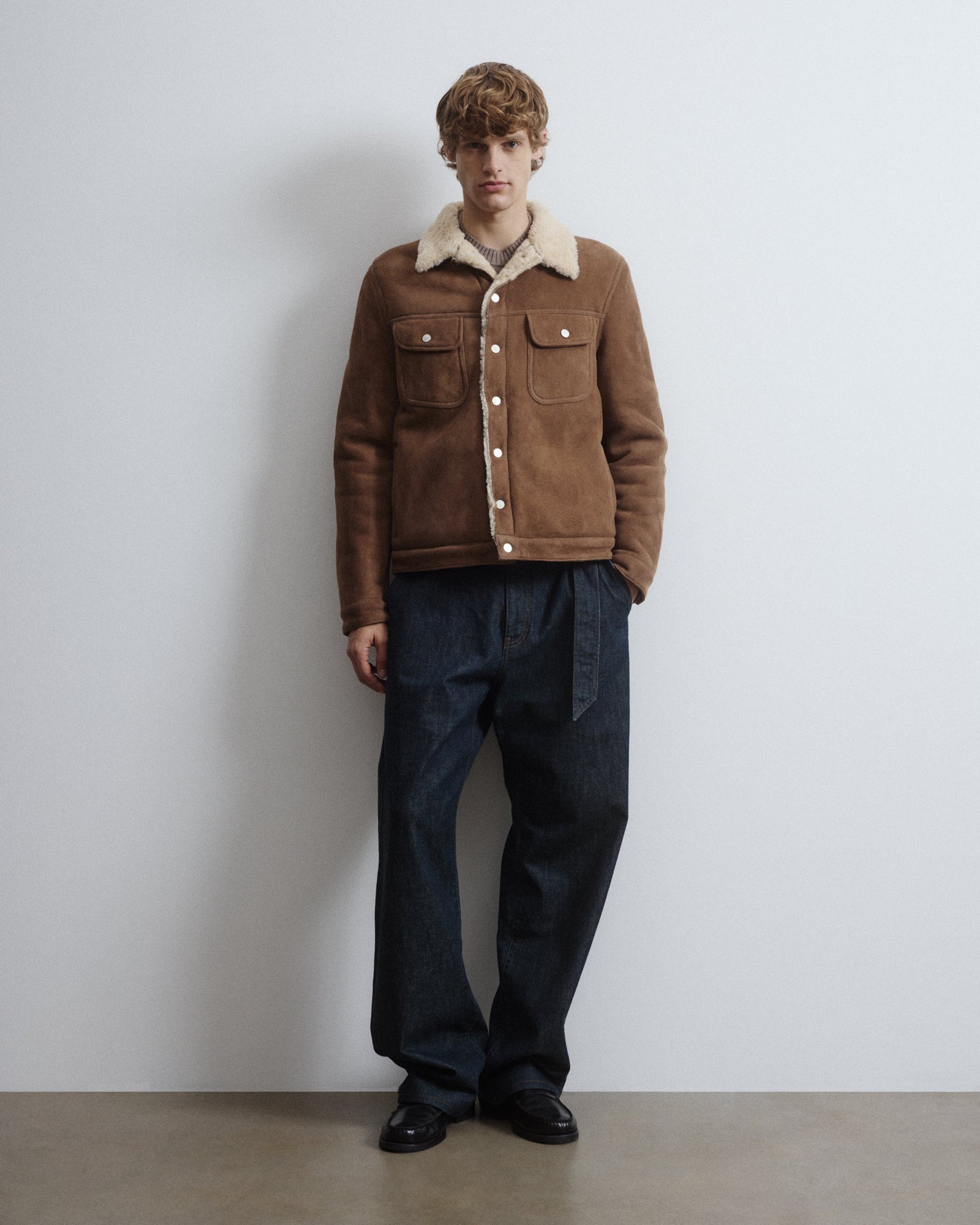 Davis Shearling Suede Trucker Jacket Brown Grege Naturale