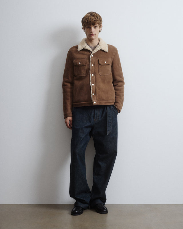 Davis shearling suede trucker jacket. Brown - Grege/Naturale