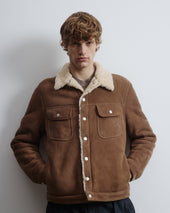 Davis shearling suede trucker jacket. Brown - Grege/Naturale
