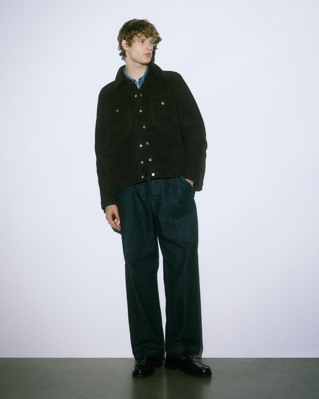 Davis shearling suede trucker jacket. Brown - Caffè