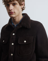 Davis shearling suede trucker jacket. Brown - Caffè