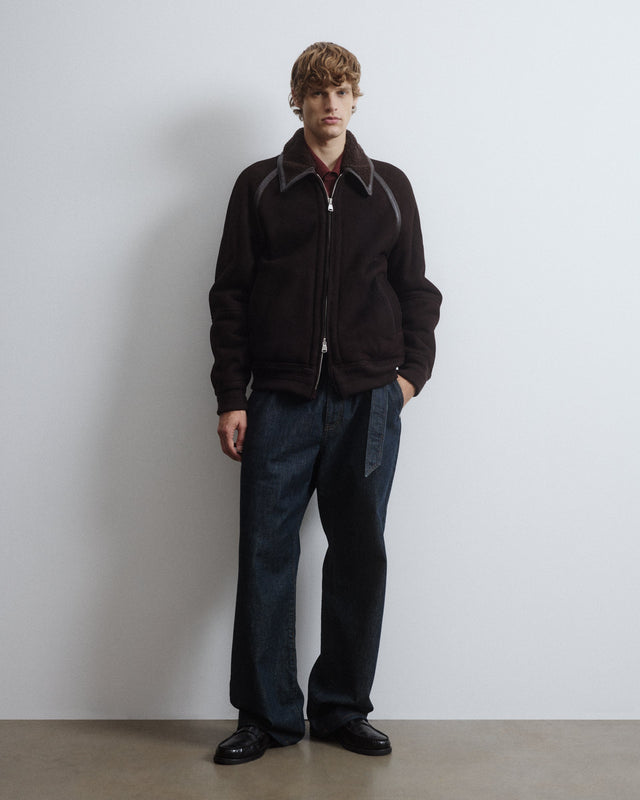 Martin shearling suede bomber jacket. Brown - Caffè