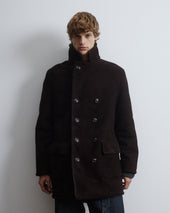 Benjamin shearling suede double-breasted peacoat. Brown - Caffè