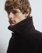 Benjamin shearling suede double-breasted peacoat. Brown - Caffè