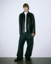 Luke work jacket in nappa leather, lined - Black
