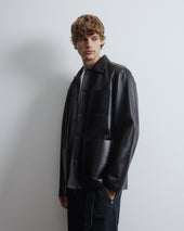 Luke work jacket in nappa leather, lined - Black