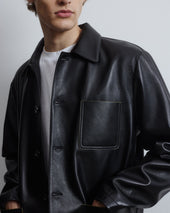Luke work jacket in nappa leather, lined - Black