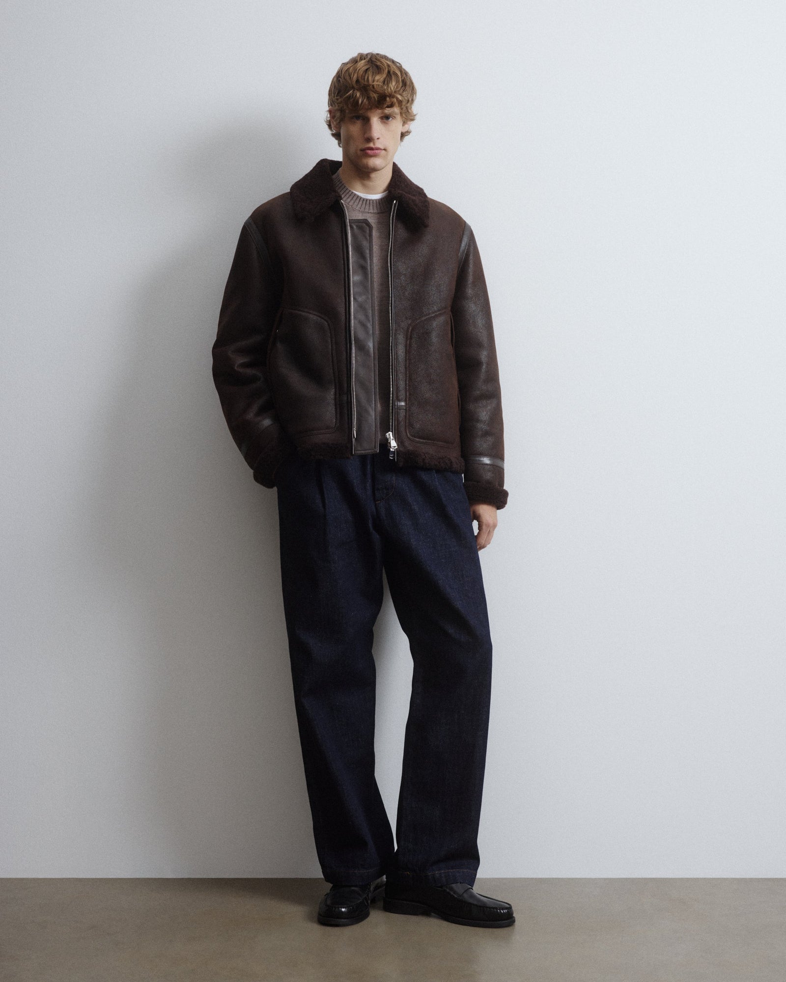 Corbun Waxed Shearling Suede Flight Jacket Testa Di Moro