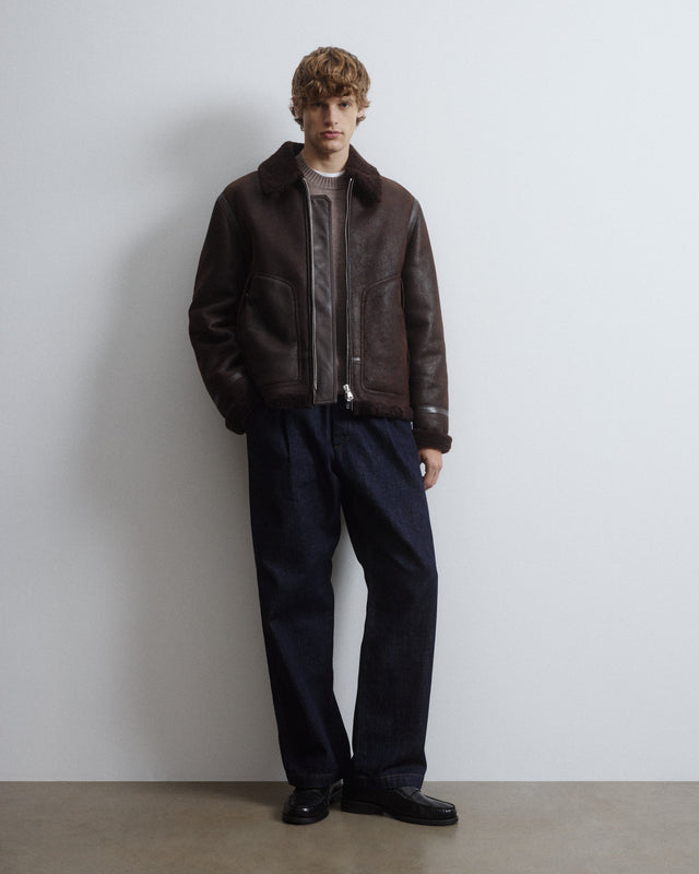 Corbun waxed shearling suede flight jacket. - Testa di moro