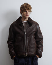 Corbun waxed shearling suede flight jacket. - Testa di moro