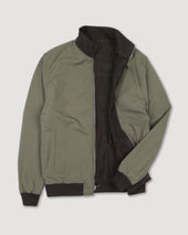 Reversible zip jacket in suede leather and waterproof fabric. Brown - Ebano/Military