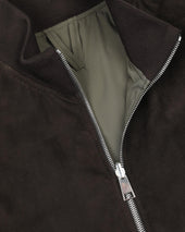 Reversible zip jacket in suede leather and waterproof fabric. Brown - Ebano/Military