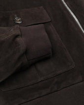 Reversible zip jacket in suede leather and waterproof fabric. Brown - Ebano/Military