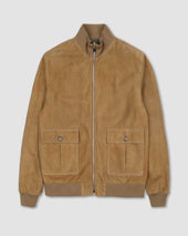 Reversible zip jacket in suede leather and waterproof fabric. Beige - Arachide/Military