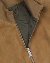 Reversible zip jacket in suede leather and waterproof fabric. Beige - Arachide/Military