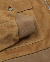 Reversible zip jacket in suede leather and waterproof fabric. Beige - Arachide/Military