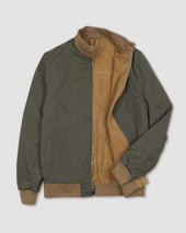 Reversible zip jacket in suede leather and waterproof fabric. Beige - Arachide/Military