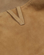 Reversible zip jacket in suede leather and waterproof fabric. Beige - Arachide/Military