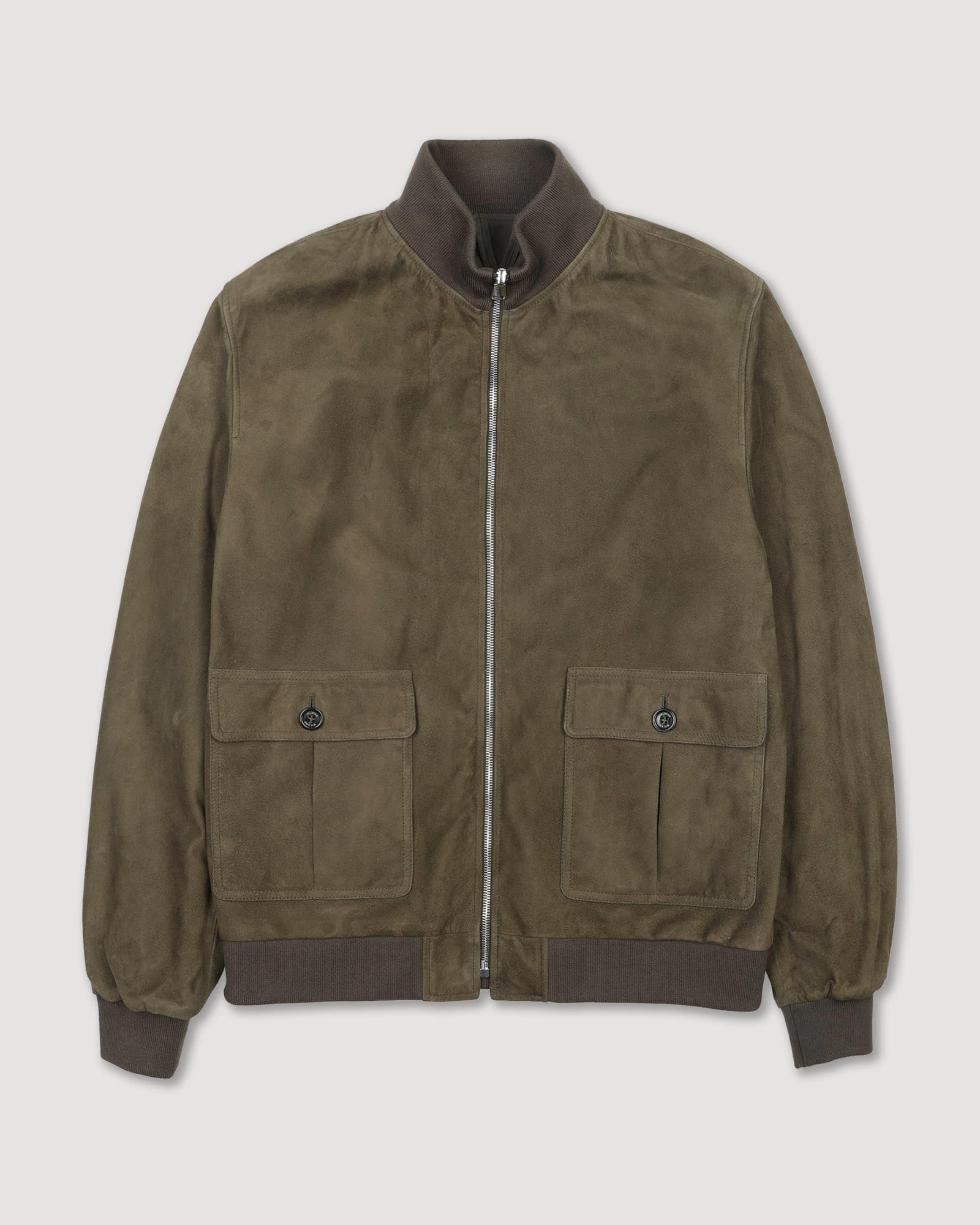 Reversible Zip Jacket In Suede Leather And Waterproof Fabric Green Muschio Military