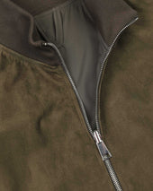 Reversible zip jacket in suede leather and waterproof fabric. Green - Muschio/Military