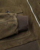 Reversible zip jacket in suede leather and waterproof fabric. Green - Muschio/Military