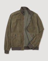 Reversible zip jacket in suede leather and waterproof fabric. Green - Muschio/Military