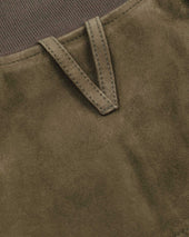 Reversible zip jacket in suede leather and waterproof fabric. Green - Muschio/Military