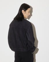 Stan Bomber jacket in suede leather, unlined. Blue - Dark blue