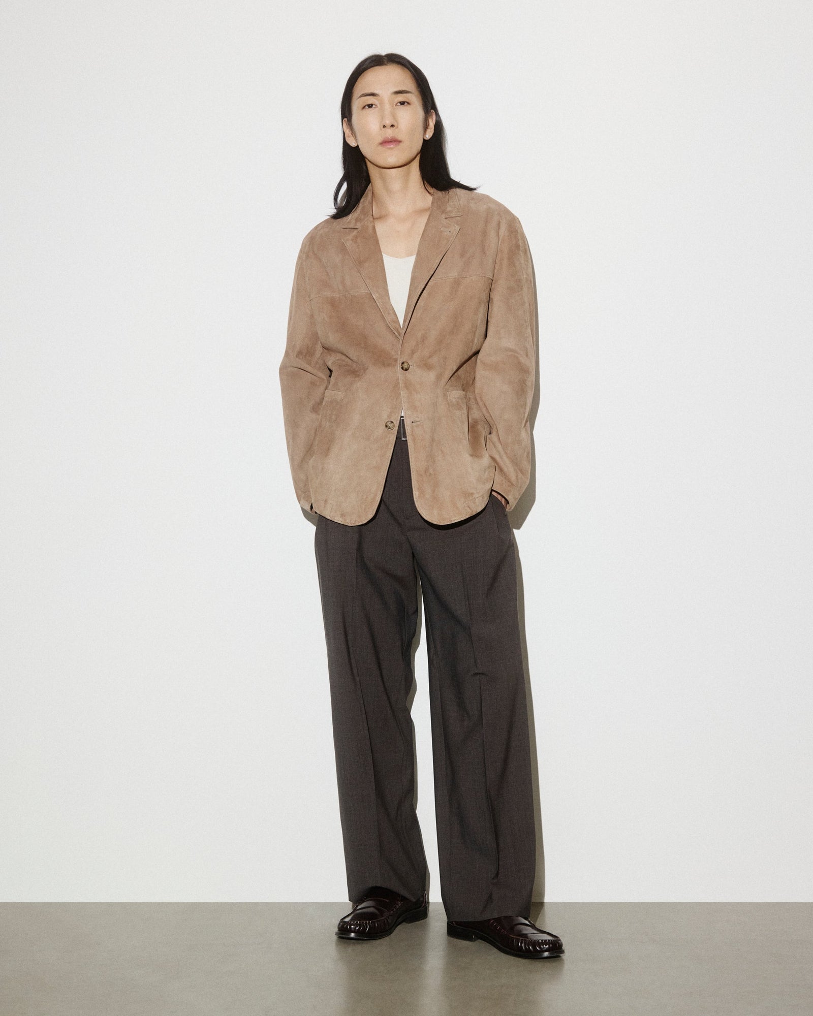 Miller Blazer In Suede Leather Unlined Beige Grege