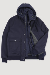 Valstarino jacket in water-repellent wool flannel with a detachable inner gilet. Blue - Navy