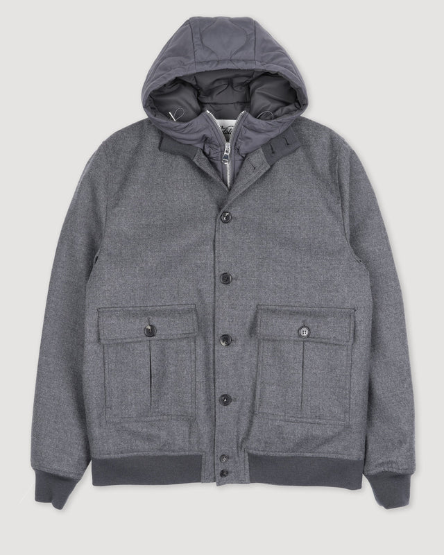 Valstarino jacket in water-repellent wool flannel with a detachable inner gilet. Grey - Dark grey