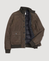 Goose down padded Valstarino in suede leather with back loop. Green - Muschio