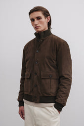Goose down padded Valstarino in suede leather. Green - Muschio