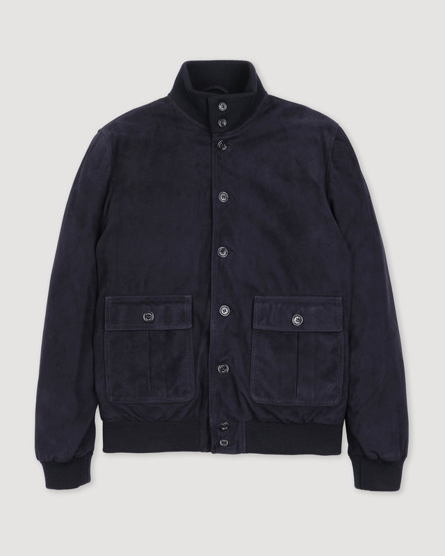 Goose down padded Valstarino in suede leather with back loop. Blue - Dark blue