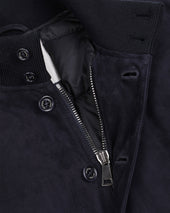 Goose down padded Valstarino in suede leather with back loop. Blue - Dark blue