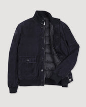 Goose down padded Valstarino in suede leather with back loop. Blue - Dark blue
