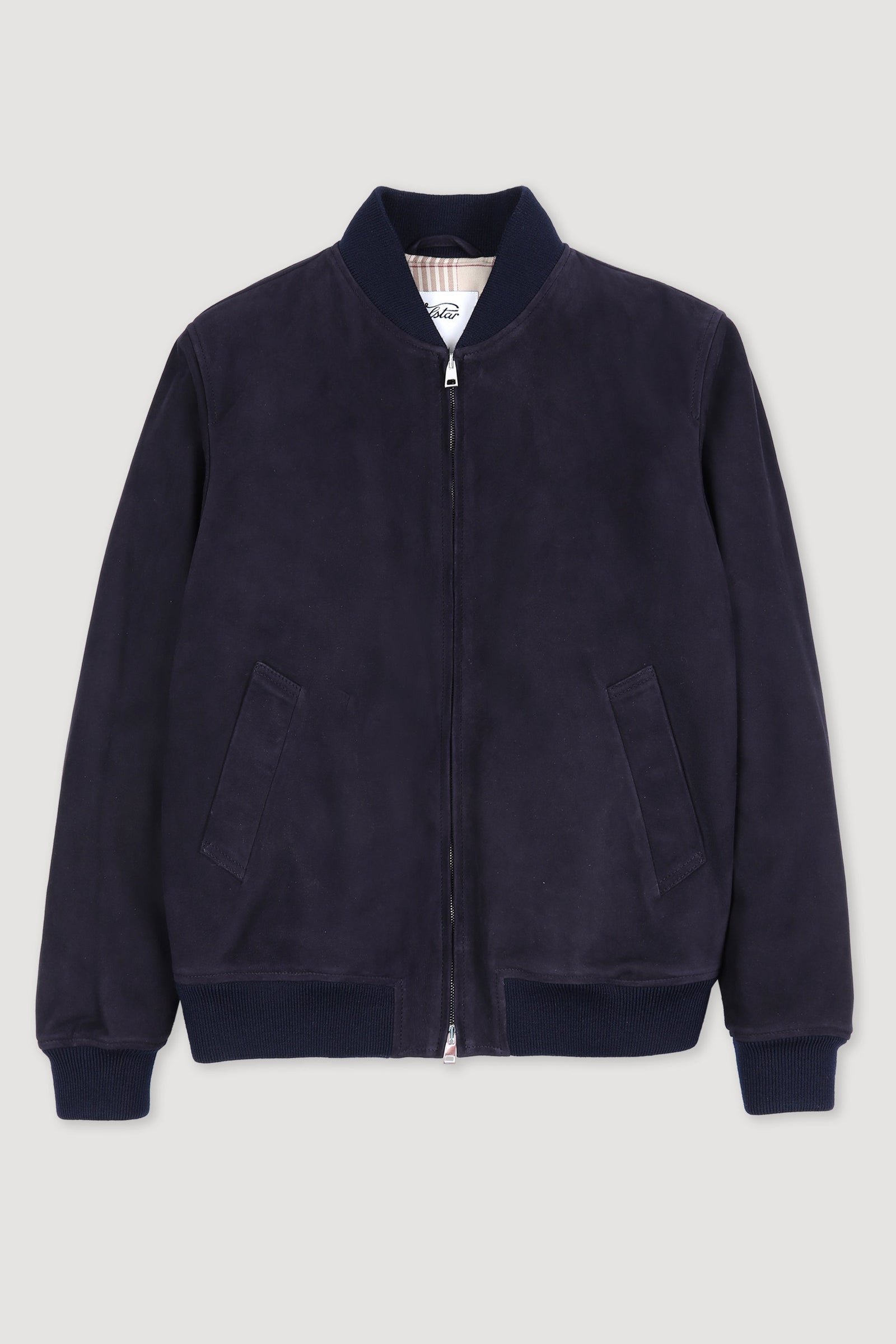Padded Bomber Jacket In Suede Leather Blue Dark Blue