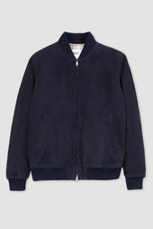 Padded bomber jacket in suede leather. Blue - Dark blue