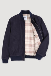 Padded bomber jacket in suede leather. Blue - Dark blue