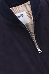 Padded bomber jacket in suede leather. Blue - Dark blue