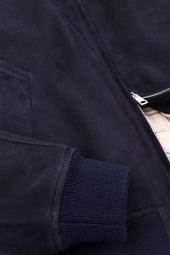 Padded bomber jacket in suede leather. Blue - Dark blue