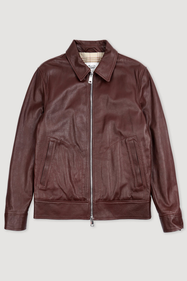Padded zip jacket in nappa leather. Brown - Terra